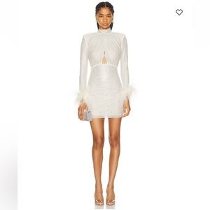 Self-Portrait White Feather-Trim Mini Dress